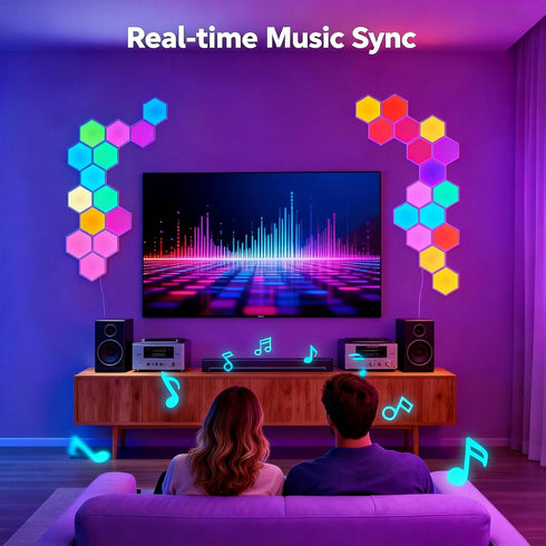 (8 Pack) TISOFU Hexagon Lights LED Wall Panels, RGB Gaming Lights with APP, Smart Modular Panel Hex Tiles Push Glide