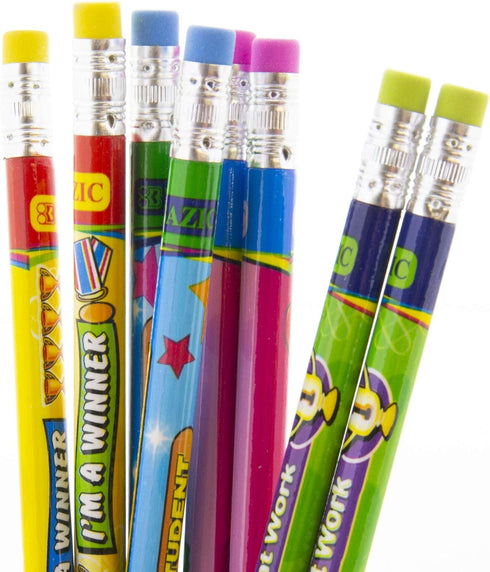 BAZIC Wood Pencil Reward Incentive Pencils, Unsharpened for Kids Student Artist Writing Drawing, Latex Free Eraser