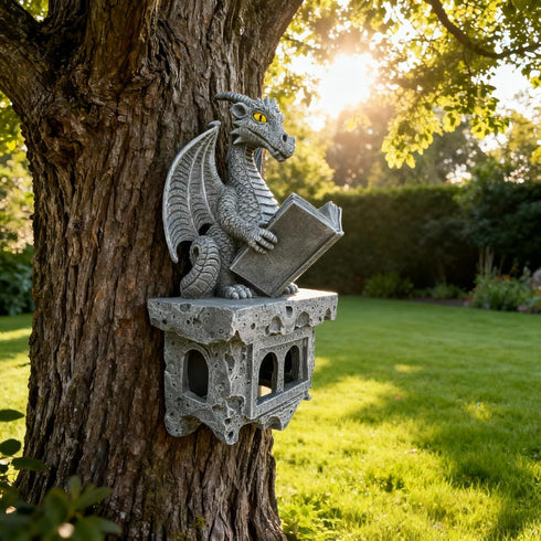 Generic Solar Dragon Tree Reading Garden Statue - Outdoor Courtyard Decoration, Halloween Fantasy Dragon, Weather