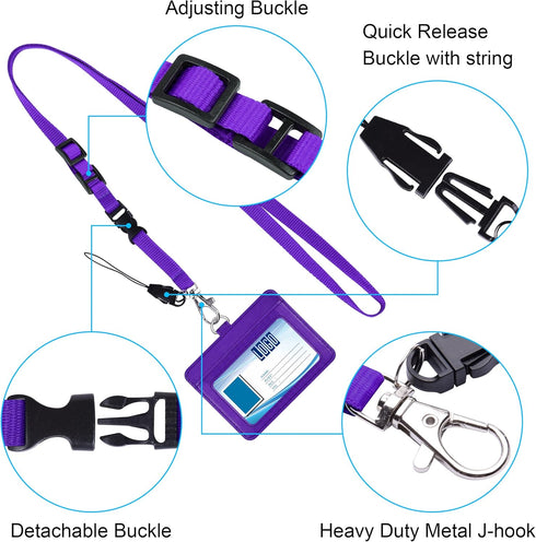 Wisdompro 2-Sided PU Leather ID Badge Holder - Purple (Horizontal) with 1 ID Window, 1 Card Slot, and 1 Piece 23 Inch