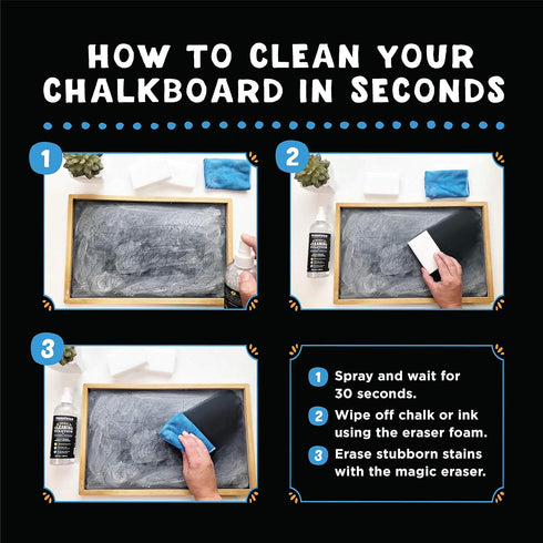 VersaChalk 100% Natural Chalkboard Cleaner Spray and Eraser Kit, 250 mL for Liquid Chalk Marker Ink