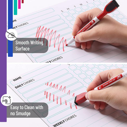 Mr. Pen Magnetic Dry Eraser Chore Chart for Multiple Kids, 2 Pack, Includes 6 Eraser Cap Markers, Magnetic Chore Board