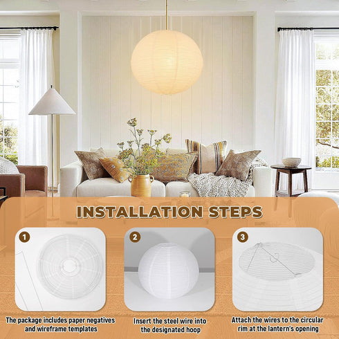 WOLEILEJIN set 2, 12"x12'' White Round Paper Lantern Lampshades of Small Paper Lanterns Pendant Light Shades, Chinese