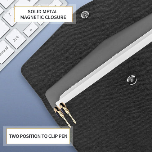 Toplive Document File Folder - Waterproof Thin PU Leather A4 Envelope Folder with Magnetic Closure, Black