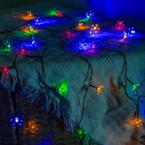 OZS 2PK 80LED 50FT 8 Flower Solar String Lights Outdoor Waterproof, Cherry Blossoms Multicolor Lights with Lighting