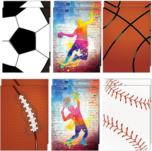 Sport Pocket Folders, Basketball Football Theme, Back to School Supplies, 12 Count, 8.6 x 11.8 Inch