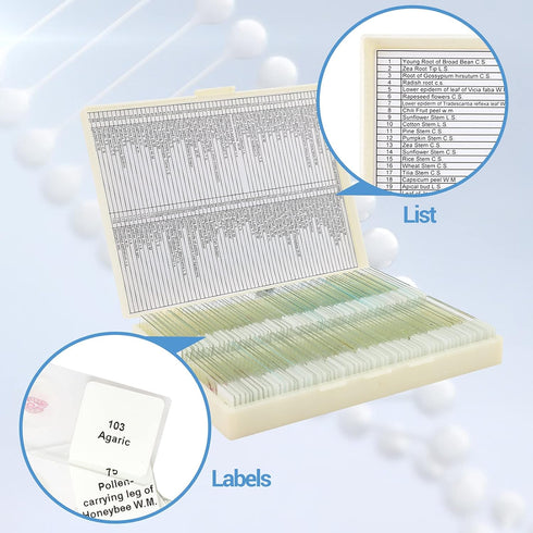 120 Microscope Slides with Specimens for Kids, Prepared Slides for Microbiology