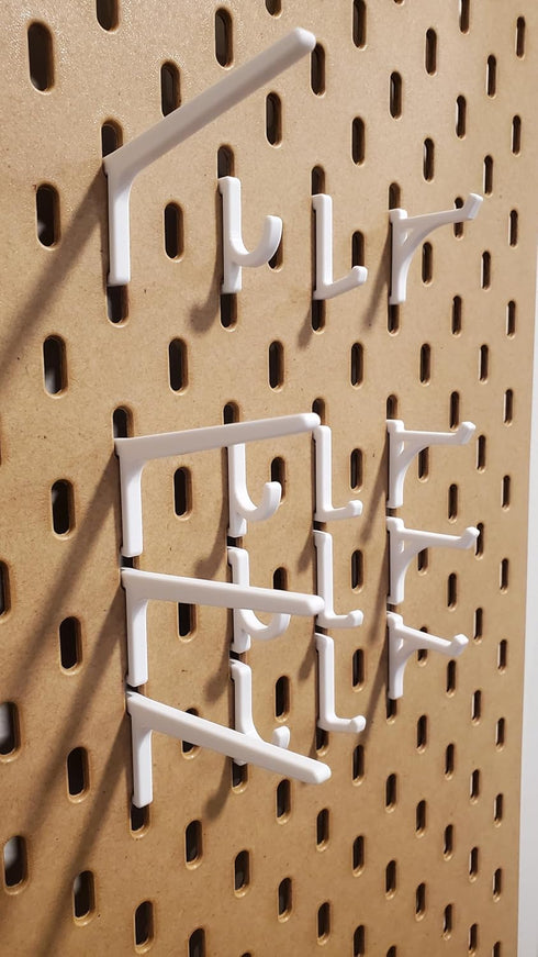'Just Hanging' Pegboard Hook Packs for IKEA SKADIS Pegboard, Display Hook Accessory (Glossy White, 16pk)