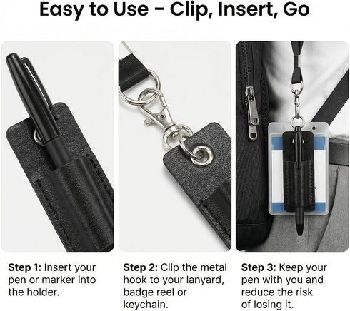 OUGOTHZ 2Pcs Pacpack Lanyard Pen Holder, Portable Badge Pen Holder Keychain, Leather Anti-lost Pen Protector for Neck