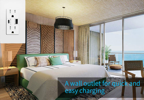 Micmi USB Outlet with C + A Wall Dual High Speed Receptacle - 4.8A Fast Charging, White