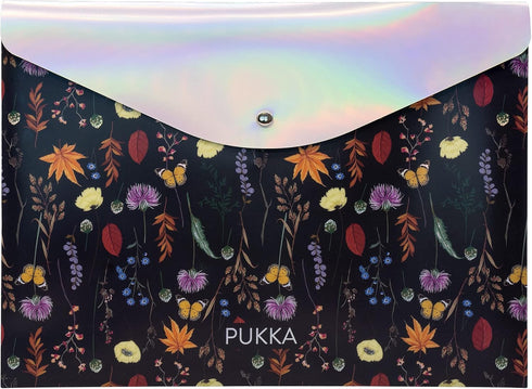 Pukka Pad Bloom A4 Stud Wallets, File Storage Folder, 12.6 x 9.25in, Pack of 3, Assorted Floral Designs