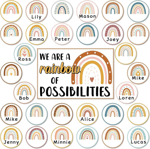 Boho Rainbow Bulletin Board Classroom Decoration - Motivational Cutouts, Positive Inspirational "We are A Rainbow of