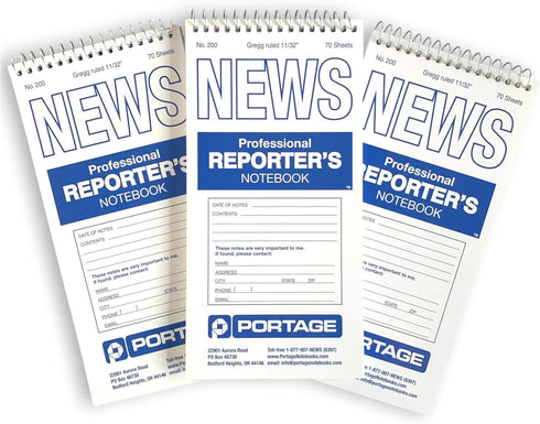 Portage Reporters Notebook, Top Bound Spiral Pocket Notepad, 4 x 8 In, Gregg Ruled 11/32", 70 Sheets, 140 Pg, Perfect