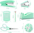 Green Office Supplies, Purple Desk Accessories, Stapler, Staple Remover, Tape Holder, Pen Holder, Ballpoint Pen, Scissor, Binder Clips, Paper Clips and 1000pcs Staples.