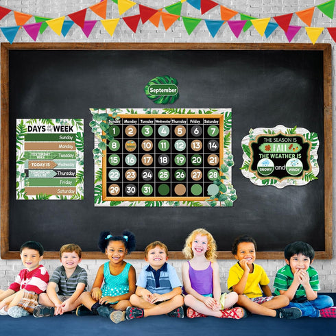 Tenare Calendar Bulletin Board Set – Calendar Seasons Weather Chart Display with Stickers for School Bedroom Decoration