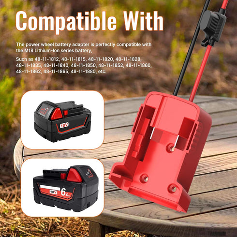 2PCS Power Wheel Battery Adapter for Milwaukee M18, 18V Battery Adapter Kit, 12 AWG Wire with Fuses