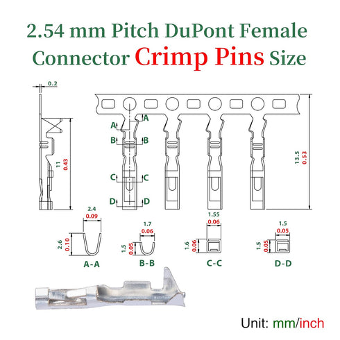 50 Sets Dupont 2.54 mm Pitch 2-Pin Female Adapter Cable Connector Accessories, 150 Pieces Crimp Pins Kit