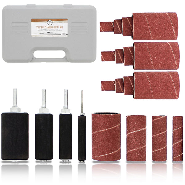DCT 1/4 Inch Drive Drill Press Sanding Drum Kit, Rubber Sanding Drums (0.5-1.5 Inch) and Spindle Sander Sleeves, 20pc