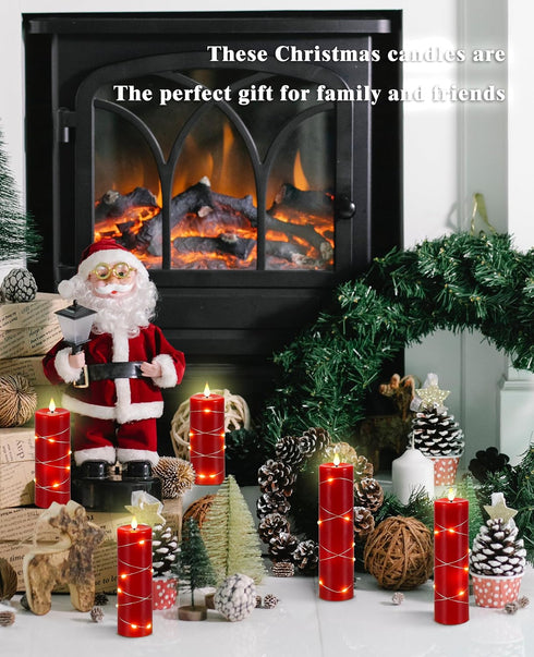 Candles,Set 5 Upinmz Red Flameless Candle with Remote Control and Timer,Flickering Battery Operated Candles with String