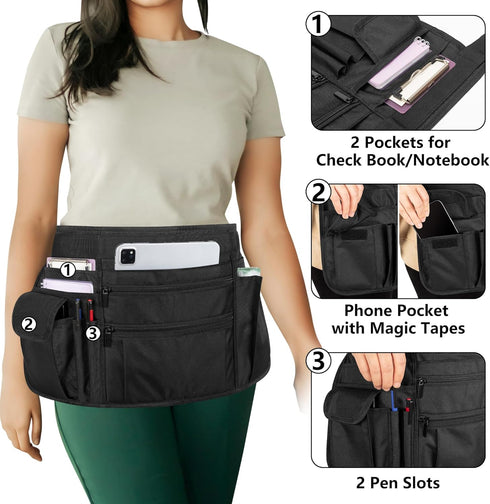Rexmica Waitress Server Apron with Multiple Pockets, Half Apron with Adjustable Belt for Waitress, Waiter, Women Men
