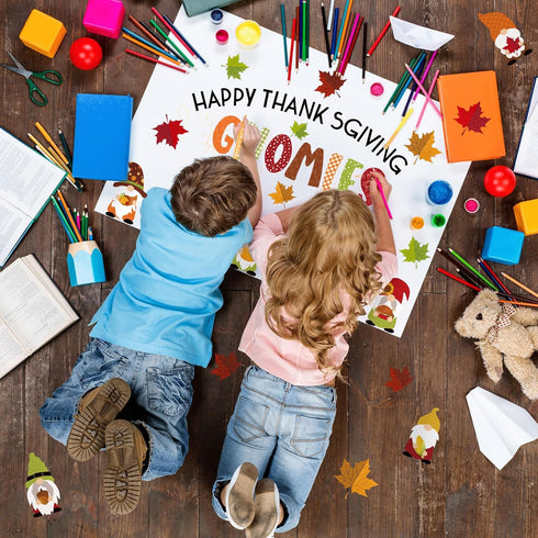 Whaline 66 Pcs Fall Bulletin Board Kit, Happy Thanksgiving Set with Gnome Maple Leaves Decoration for Classroom Decor