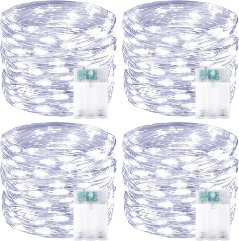 4 Pack 60 LED Christmas Fairy Lights Battery Operated with Timer, 20FT