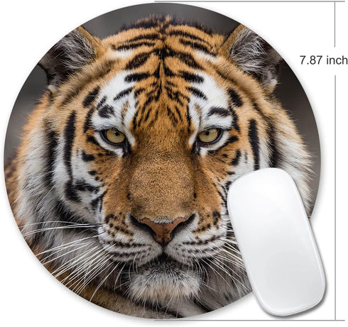 Mouse Pad with Siberian Tiger Design, Non-Slip Round Rubber Mousepad
