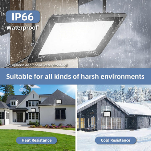 50W Outdoor,8000LM Light,IP66 6.5FT Cord,6500K Garage,Garden,2 Pack Flood Lights Bright LED Work Waterproof Security