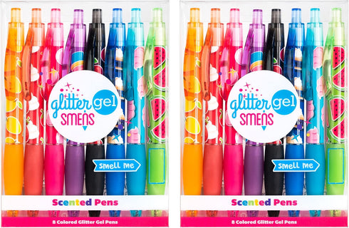 Scentco Glitter Gel Smens 2 Pack - Gourmet Scented Pens, Colored Gel Ink, Medium Point, 8 Count