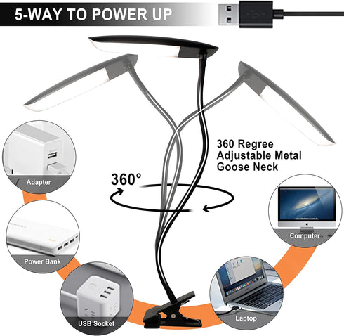 3 3000-6000K 10 8W 40 LiFMIRA Clip on Lamp USB Reading Light Color Modes and Brightness LED Flexible Gooseneck Desk