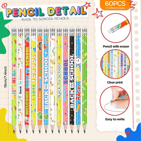 Ctosree Welcome Back to School Pencils First Day of School Student Pencils with Eraser Unsharpened HB Pencils School Stationery Bulk Pencils for Classroom Reward School Party Supplies (60 Pcs) by Ctosree