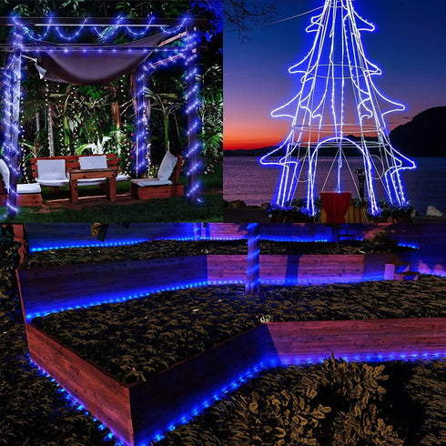 19 300 105ft Dimmable (300LED-Blue) New Upgraded Solar Rope Lights Outdoor Waterproof Modes LED Solar String Lights
