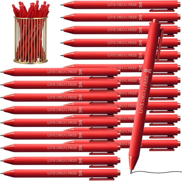 Cholemy 150 Pcs Red Ribbon Week Pen, Black Ink Retractable Ballpoint Pens for Red Ribbon Awareness Supplies, Charity