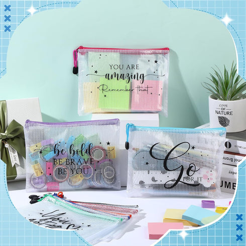Tenceur 36 Pcs Inspirational Zipper Pouch, Mesh Document Folders, Office Supplies for Teachers