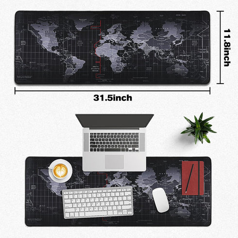 Yuhijoy (31.5" 11.8") Mouse Pad Gaming - Desk Mat for Keyboard and Mouse -Black World Map Large Mouse Pads for Desk