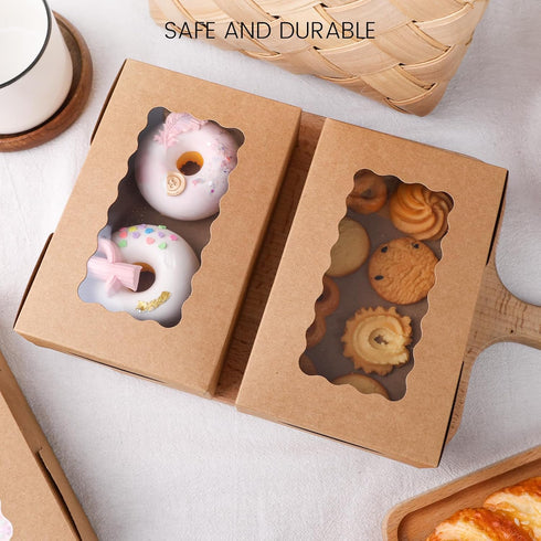VGOODALL 20PCS Snack Cookie Boxes with Window - 7"x4.3"x1.5" Brown Bakery Boxes for Treats and Desserts
