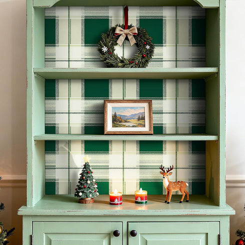 17.5in 23ft ReWallpaper Vintage Tartan Wallpaper Peel and Stick Waterproof Green Plaid Checkered Wallpaper Removable