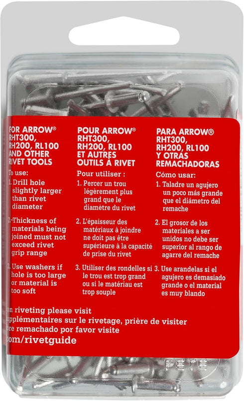 Arrow Medium Aluminum 1/8-Inch Pop Rivets for Metal, Fabric, Leather, and Auto Repair, 100-Pack, RMA1/8IP