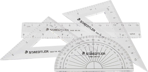 STAEDTLER Math Set - 4 pc Geometry Kit for Students with Clear Protractor, 6in Ruler & 2 Triangles – School Supplies