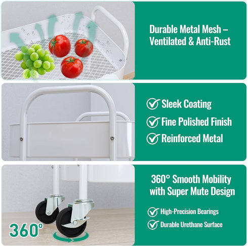 Ytmshisan 3-Tier Metal Rolling Cart with Wheels, Storage Utility Organizer Cart for Kitchen, Bathroom, Office, Baby