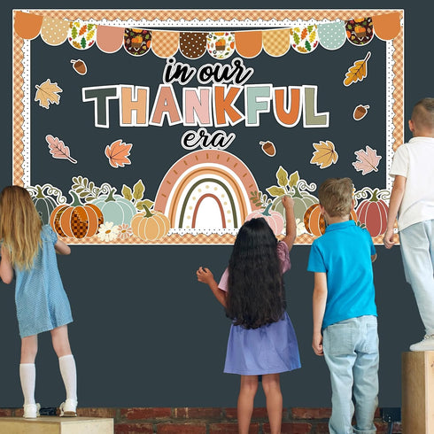 Fall Pumpkin Bulletin Board Decorations, Thanksgiving Classroom Decor with Autumn Leaves Pumpkin Cutouts