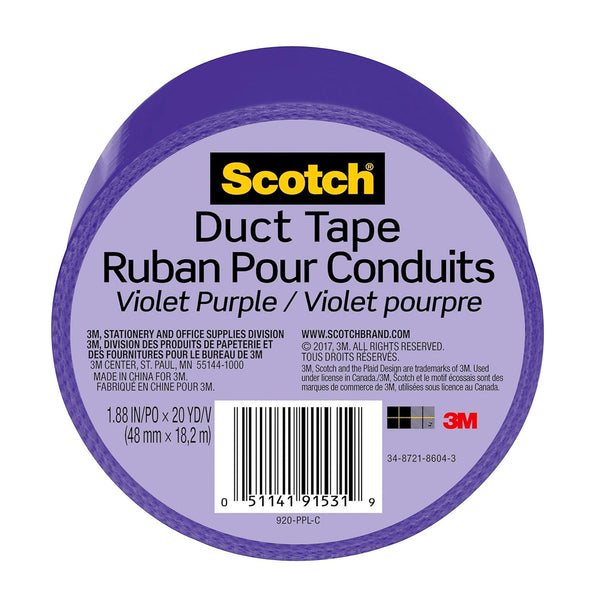 Scotch Duct Tape, Violet Purple, 1.88 in x 20 yd, 1 Roll (920-PPL-C)