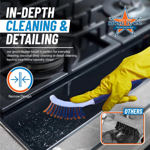 2-Pack 8-Inch Bring It On Grout Cleaning Brush Crevice Cleaning Brush with Stiff Nylon Bristles, Heavy-Duty Scrub Brush