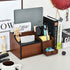Cherry Brown Wood Desk Organizer, Tissue Box Lid with Multiple Slots Drawer for Phone Tablet Remote Control Storage