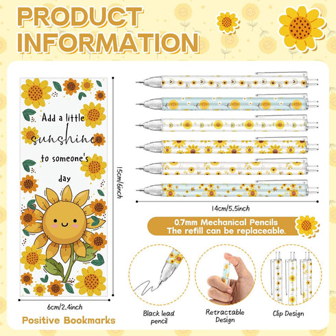 AmazingSpark 24 Set 0.7mm Sunflower Party Favors Retractable Sunflower Pencils Funny Mechanical Pencils with Positive