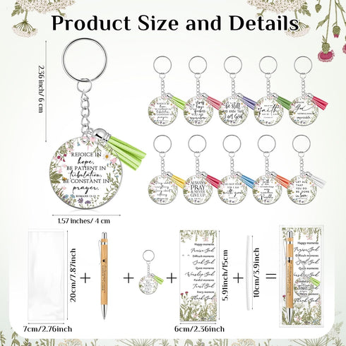 Christian Church Gifts Bulk Bible Verse Bamboo Pens Floral Keychain Inspirational Bookmark Religious Biblical Party Gift Spread God's Word for Women Sunday School Church Visitor by Spakon