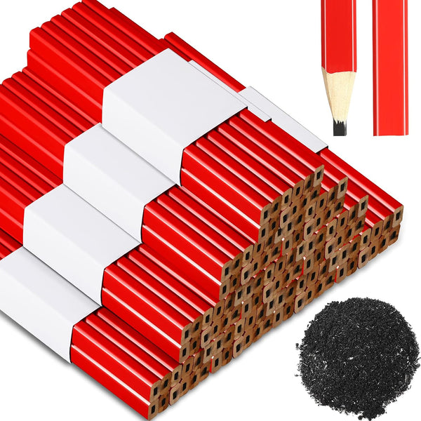 Carpenter Pencils Medium Hard Natural Wood Cased Quality Flat Octagonal Red Black Pencils for Office School Supplies
