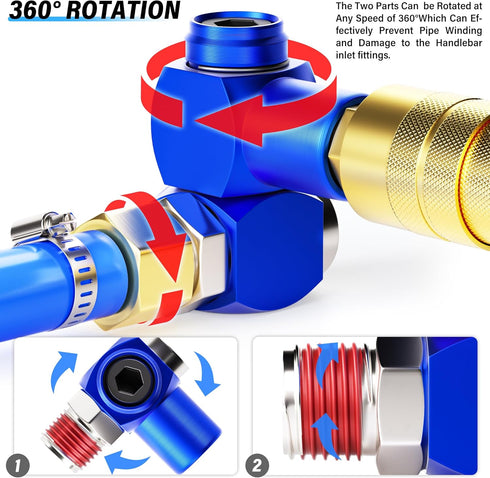 TAILONZ PNEUMATIC Blue 1/4 Inch Air Tool Swivel Fitting, 360 Degree Swivel Air Hose Connector (Pack of 4)