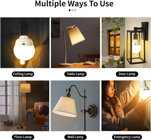 Rechargeable Light Bulbs, 2 Pack, E26 LED Emergency Lightbulbs, Warm White CCT, Timer Dimmable for Power Outage