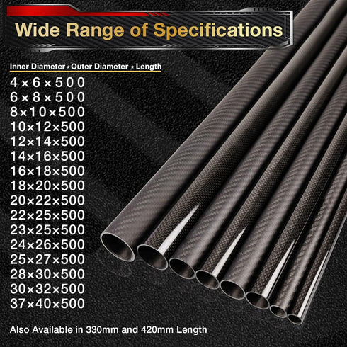 ARRIS 330mm 18mm x 20mm x 330mm Glossy Surface 3K Roll Wrapped 100% Pure Carbon Fiber Tube for Quadcopter (2PCS)